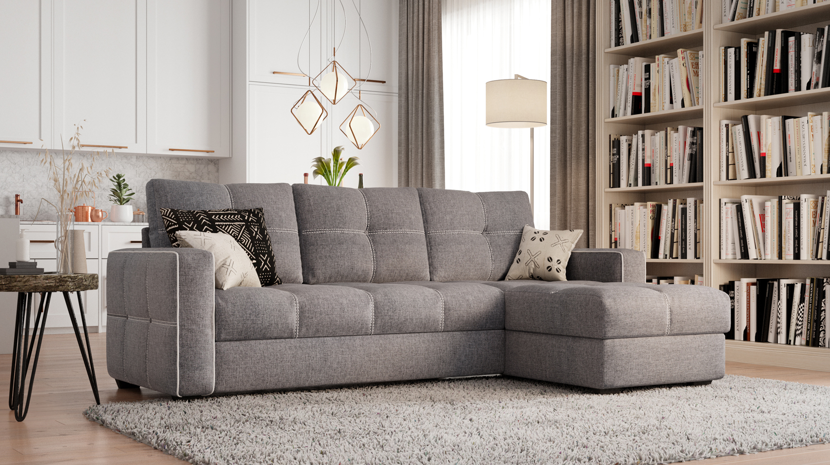 Диван угловой Бьянка рогожка бежевый — изображение 6