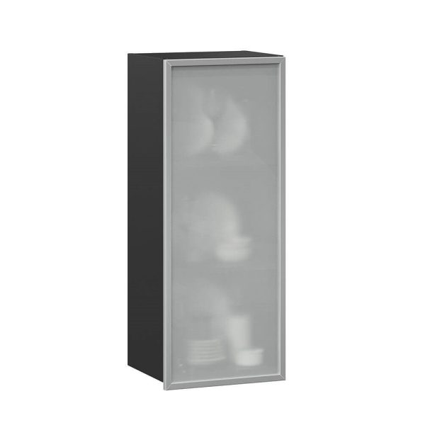 Кухонный шкаф высокий 400 Шервуд, со стеклом правый ЛД 281.422.000.034, серый/черный