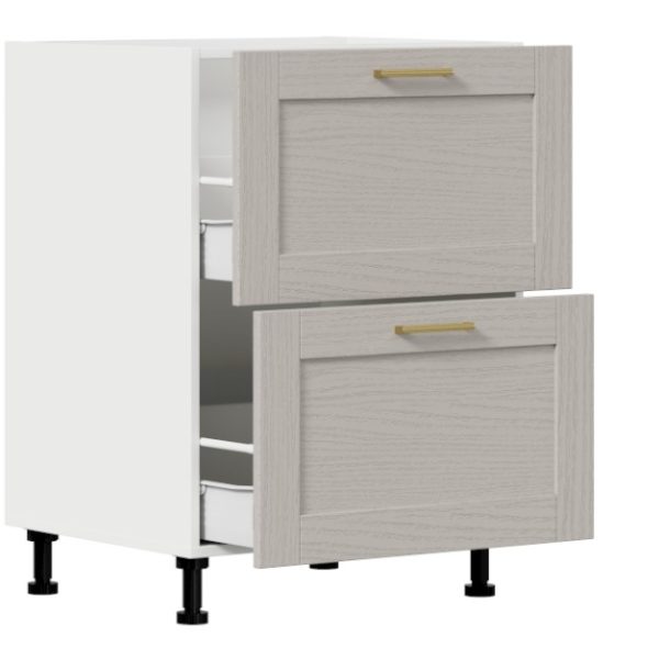 Кухонная тумба Флоренция 600 2 ящика ЛЮКС (4) (Белый/Серый камень) ЛД 580.900.000.062