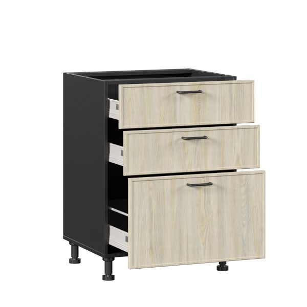 Тумба на кухню 600 3 ящика ЛЮКС (4) Индиго ЛД 298.910.000.080, Чёрный/Дуб Мадейра топаз