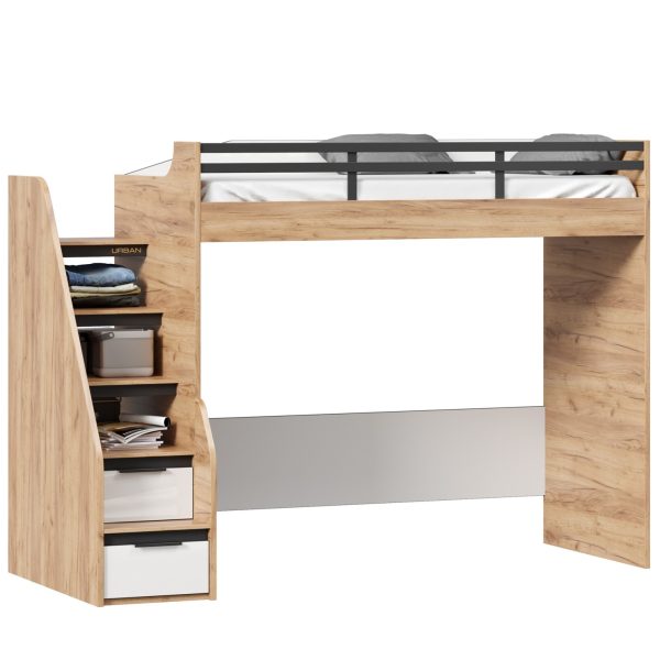 Кровать-чердак детская Урбан 528170 Дуб золотой/белый (правая)