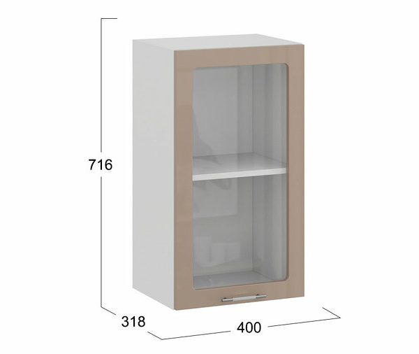 Шкаф навесной c одной дверью со стеклом «Весна» — 1В4С Белый, Кофе с молоком