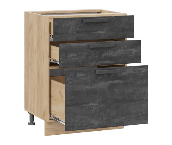 Шкаф напольный с тремя ящиками «Детройт» — 1Н6Я3 Дуб Крафт золотой, Угольный Камень