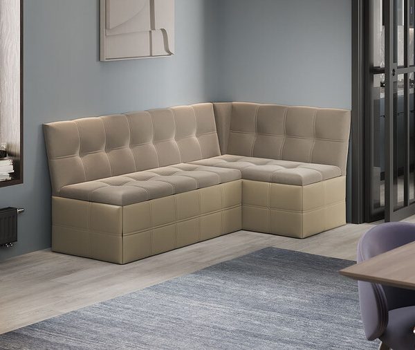 Скамья угловая «Домино» со спальным местом исп. 2 Кожзам Светло-коричневый, Велюр Мокко светлый