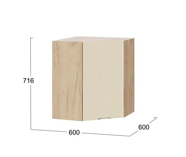 Шкаф навесной угловой «Кимберли» — 1В6У Дуб Крафт золотой, Крем