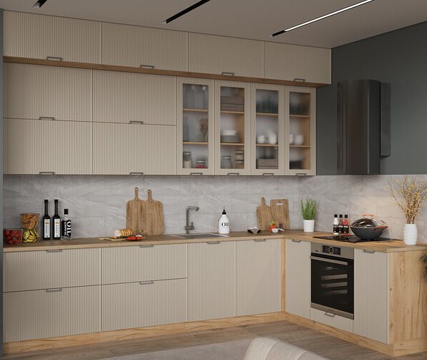 Модульная кухня «Кимберли» Дуб Крафт золотой, Крем