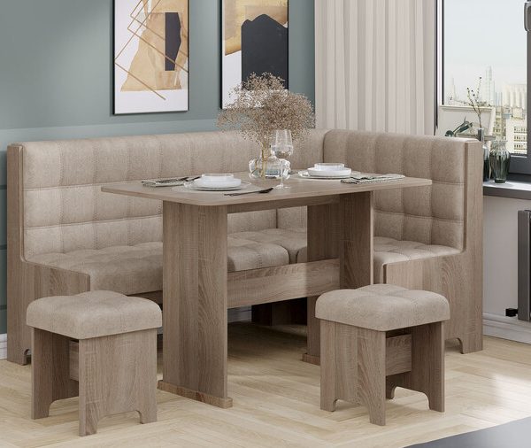 Кухонный уголок «Флорида» Дуб Сонома трюфель, Микровелюр Wellmart Dark Beige