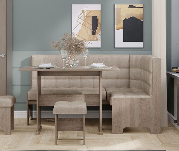 Кухонный уголок «Флорида» Дуб Сонома трюфель, Микровелюр Wellmart Dark Beige
