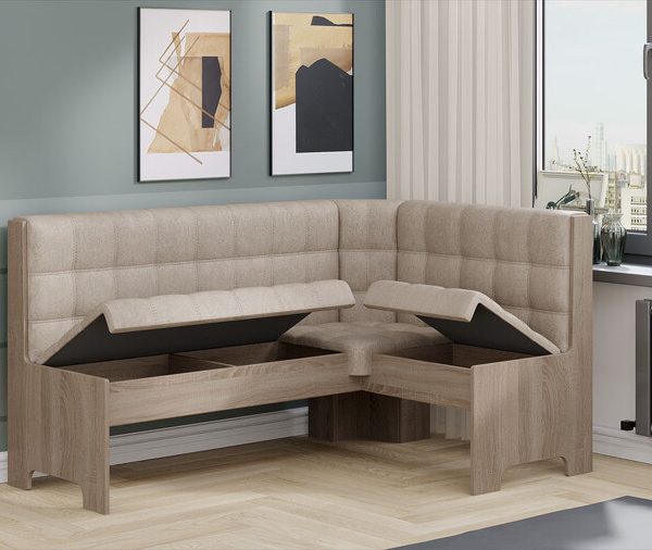 Кухонный уголок «Флорида» Дуб Сонома трюфель, Микровелюр Wellmart Dark Beige