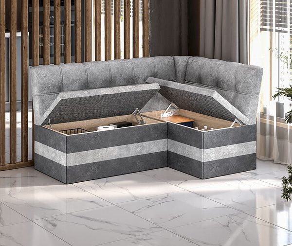 Скамья угловая «Оскар» исп. 2 Микровелюр Wellmart Silver, Graphite