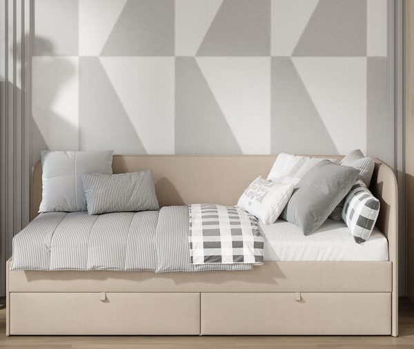 Кровать с мягкой обивкой «Молли» Тип 1 Микровелюр Scandi Cream 03