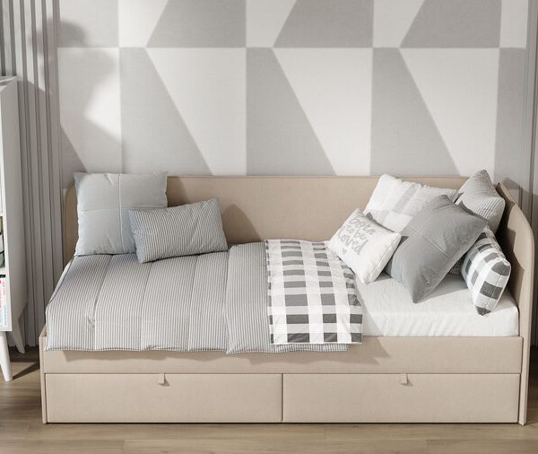 Кровать с мягкой обивкой «Молли» Тип 1 Микровелюр Scandi Cream 03