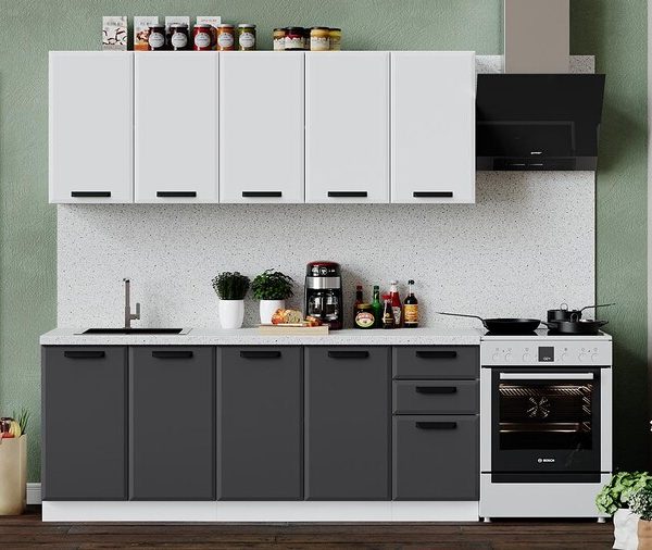 Кухонный гарнитур «Тиана» длиной 200 см Белый, Белый супермат, Асфальт супермат