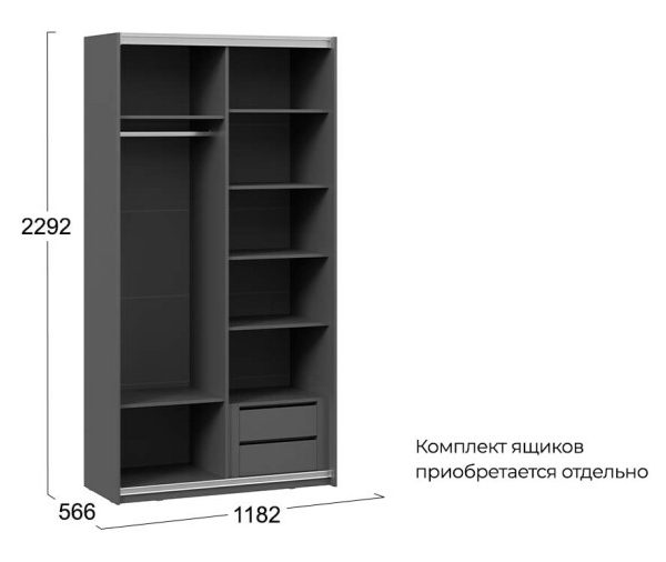 Шкаф-купе с 2 глухими дверями «Оскар Скания» Ручка серебро, Серый графит, Дуб тортугга