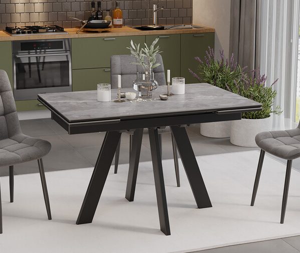 Стол обеденный «Джаггер» Тип 1 Черный муар, Керамика матовая серый мрамор
