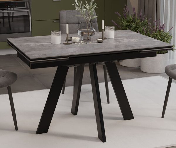 Стол обеденный «Джаггер» Тип 1 Черный муар, Керамика матовая серый мрамор