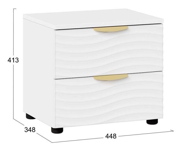 Тумба прикроватная «Тиана» с 2мя ящиками Тип 4 Белый снег, Белый матовый, Золото ручка Т5