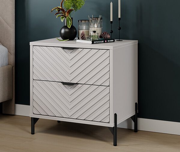 Тумба прикроватная «Милана» с 2мя ящиками Тип 3 с опорами Т1 Черный матовый, Кашемир, Кашемир сатин, Черная ручка Т4