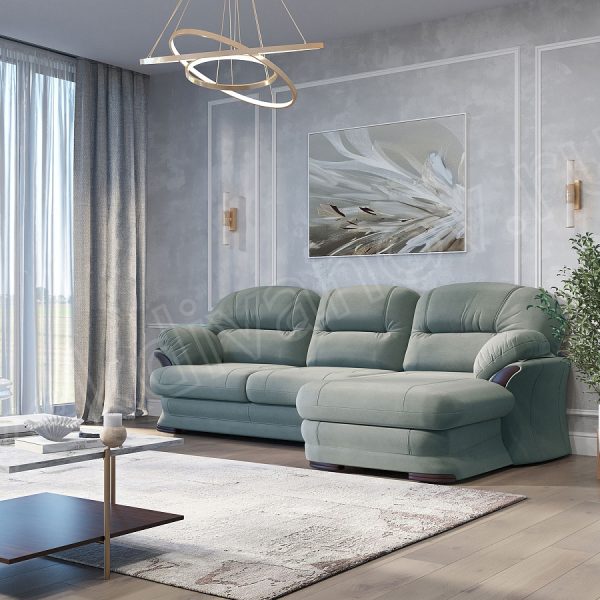 Угловой диван Квин 6 Newtone aqua blue УМД без мех. правый