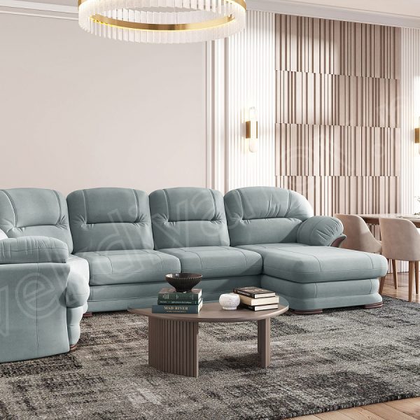 Угловой диван Квин 6 Newtone aqua blue УБД без мех. П-образный
