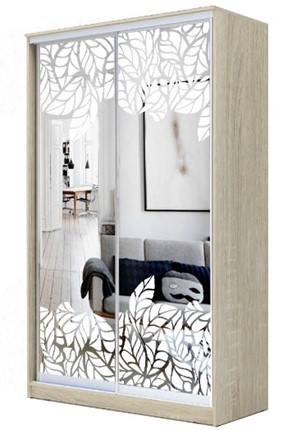 Шкаф-купе 2200х1682х620 два зеркала, «Лист малый» ХИТ 22-17-66-18 Дуб Сонома