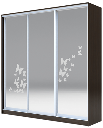 Шкаф 3-х дверный 2200х2014х620 три зеркала, Бабочки ХИТ 22-20/2-656-05 Венге