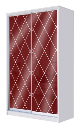 Шкаф-купе 2-х дверный 2200х1362х420 с цветным стеклом и пескоструйным рисунком ХИТ 22-4-14-33, Бургунд 312, ромб большой, Белый